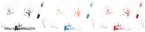 Collection of ink blot black, red, orange, purple, wheat, green color blood grunge paint ink dirty brush stroke background