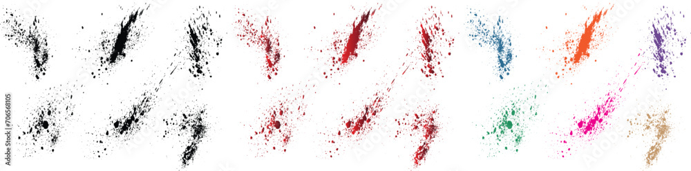 Set of grunge spot black, red, orange, purple, wheat, green color scratch blood claw ink vector stain