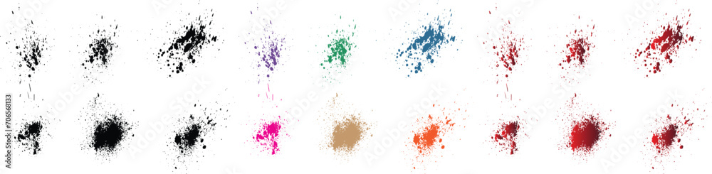 Isolated ink vector black, red, orange, purple, wheat, green color vector blood brush stroke
