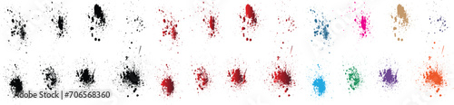 Grunge black, red, orange, purple, wheat, green color ink blood element splatter brush banner background set