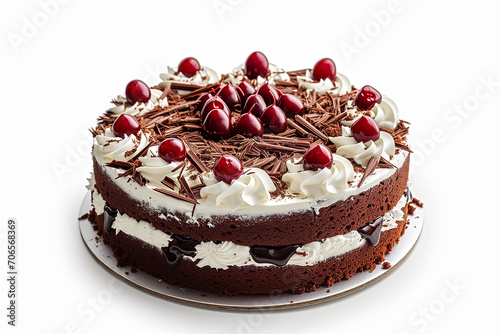 Black Forest chocolate cake isolated on white