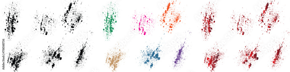 Collection of isolated black, red, orange, purple, wheat, green color blood isolated hand drawn brush stroke background