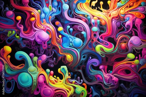 A vibrant abstract painting featuring a variety of colors  shapes  and patterns  A swirling chaos of vibrant  neon colors  AI Generated
