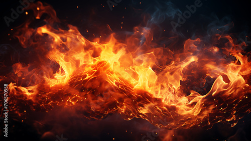 Uma dan  a de chamas alaranjadas e vermelhas em movimento  destacando-se contra um fundo escuro  com pequenas fa  scas.