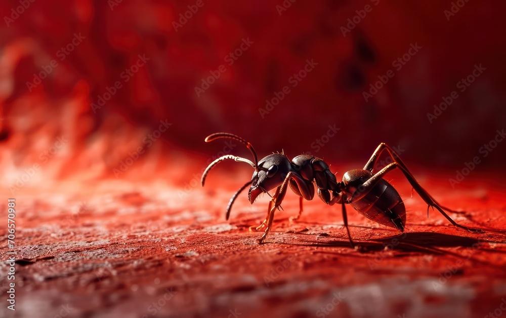 Ant on a vivid red and yellow background.