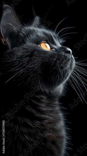 Vertical wallpaper for mobile phone black cat on a black background