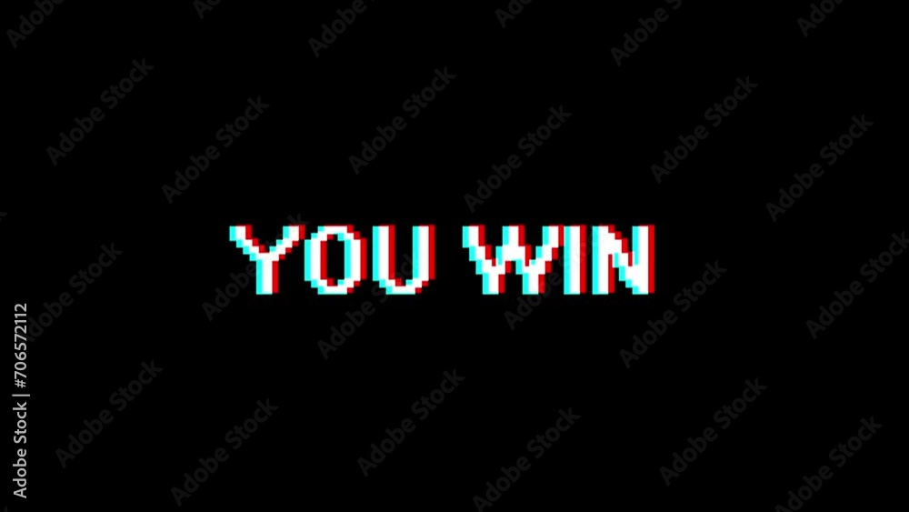 You Win text message appear on old display. Pixelated text animated on retro monitor with chromatic abberations. 4k 60 fps You Win text message appear on old display. Pixelated text animated on retro monitor with chromatic abberations. 4k 60 fps