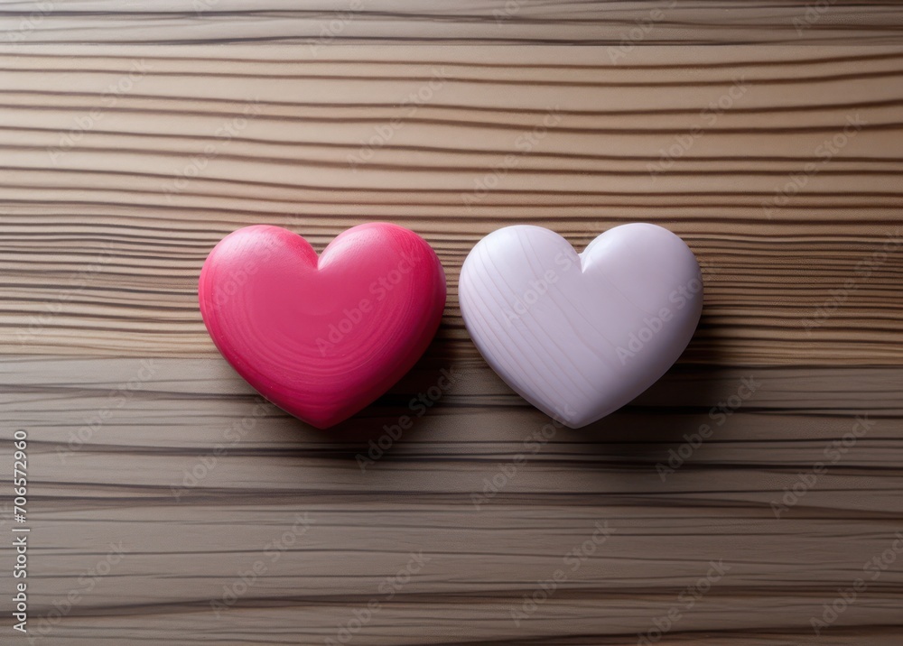two wooden hearts on wooden background two wooden hearts on wooden background