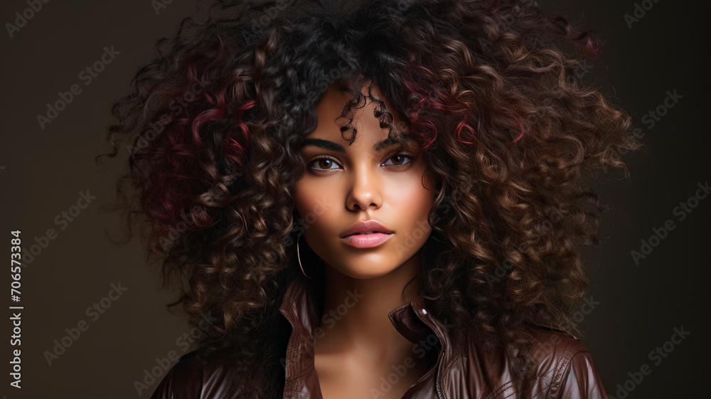 Fototapeta premium Embracing Natural Beauty: Textured Afro Hairstyle in Authentic Portrait - AI-Generated