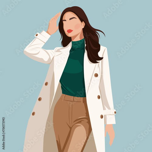 Vector flat faceless illustration of a beautiful woman in stylish spring clothes.
