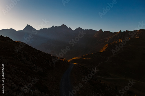Alpine summer sunrise view at Mount Sechszeiger  Pitztal valley  Jerzens  Imst  Tyrol  Austria
