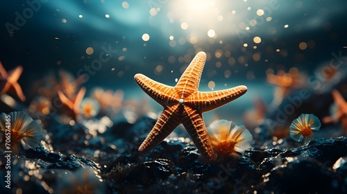 Marine Wildlife: Close-up of Starfish in the Sea generative ai