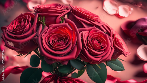 Valentine s Day illustration with a bouquet of beautiful  romantic  red roses 4K