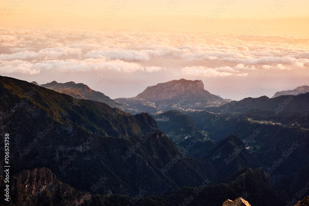 sunrise in the mountains in Madeira, Portugal