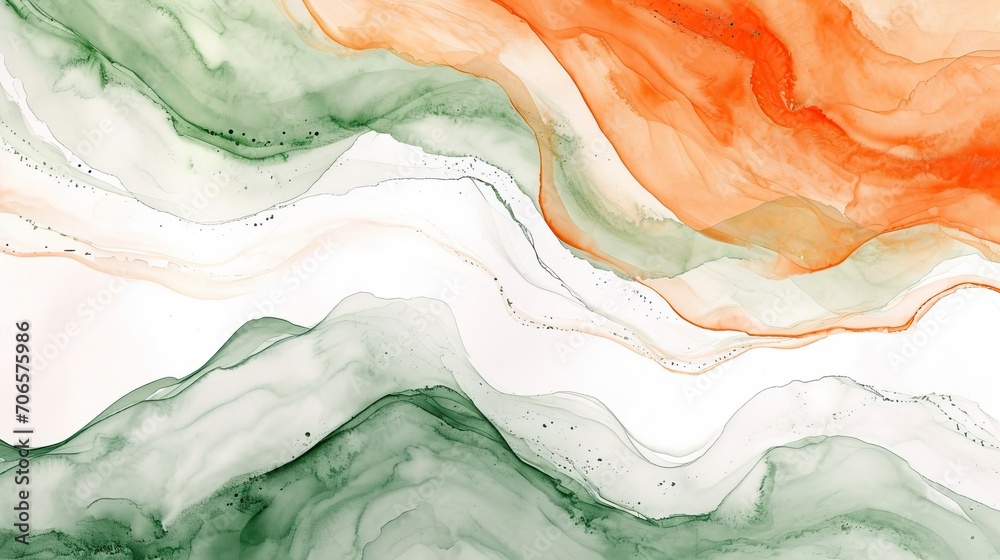 watercolor illustration featuring vibrant orange, white, and green hues, creativity and patriotic theme, artistic expression and celebration - obrazy, fototapety, plakaty 