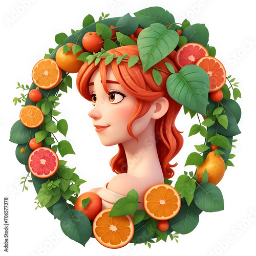 Illustration of beautiful woman in fruit frame