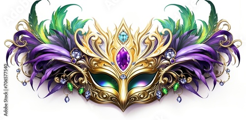 Luxurious carnival mask with feathers and precious stones. The concept of celebrating Mardi Gras © volga