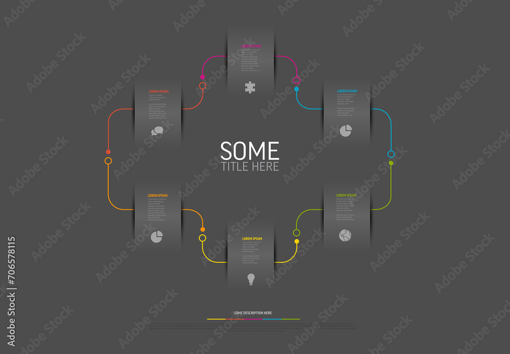 Dark infographic template with six gray paper blocks Stock Template ...
