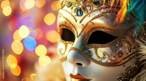 Carnival mask professional photo, sharp focus, festive background, greeting card © shooreeq