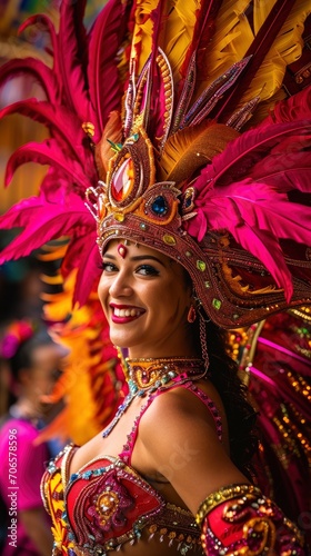 Dazzling Rio carnival young pretty woman participant in a beautiful costume © shooreeq