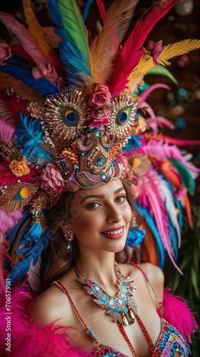 Model woman in carnival dress