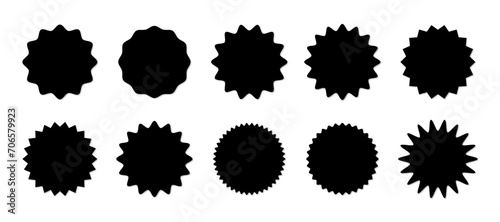 Zig-zag circle collection in black color. Circle with sharp and rounded waves edge. Sale and big set of red zig-zag circle sticker, Sale and discount template sticker. Black sale labels isolated.