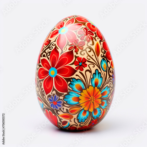 Floral painted Easter egg with isolated white background - ai generative