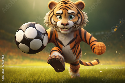 illustration of a tiger playing football  cartoon tiger