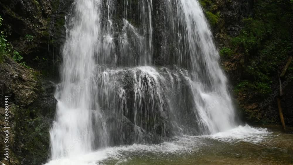 Closeup of the main waterfall at Josepsthaler Wasserfälle with a lot of water in summer, 28mm focal lenght Closeup of the main waterfall at Josepsthaler Wasserfälle with a lot of water in summer, 28mm focal lenght