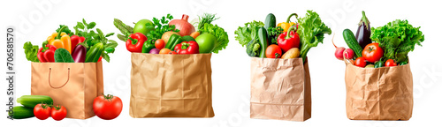 Vegetables in a paper bag isolated on transparent or white background, png