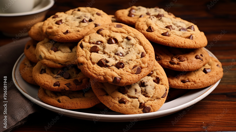Delicious chocolate chip cookies on a white plate