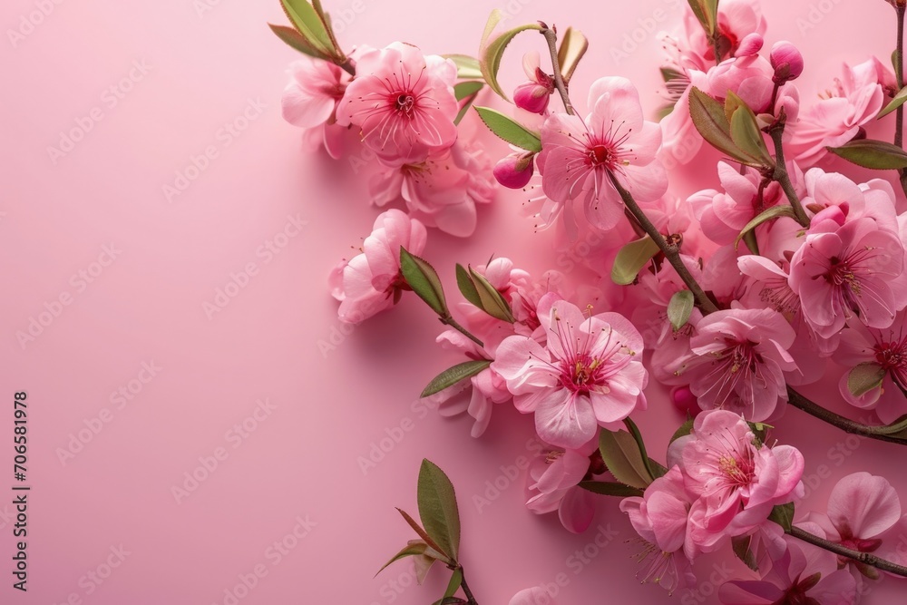 Pink background with a beautiful bouquet of flowers, spring concept.