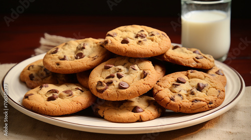Delicious chocolate chip cookies on a white plate