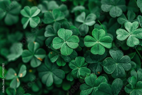Background with green clover leaves, St. Patrick's Day concept, Irish culture. Generative AI