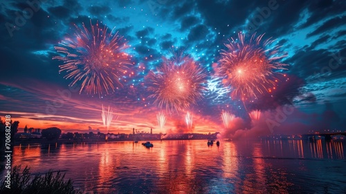 Fireworks Display Over a River