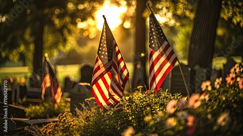 Flags on Graves for Memorial Day