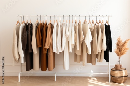 Minimal trendy capsule wardrobe in natural colors for cold weather. Autumn and winter fashion