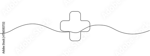 Line art of a plus sign. A continuous line drawing of the plus sign icon. Vector illustration.