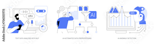 AI automation in data analysis abstract concept vector illustrations.