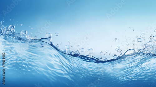 close-up of water waves and bubbles on a blue background.