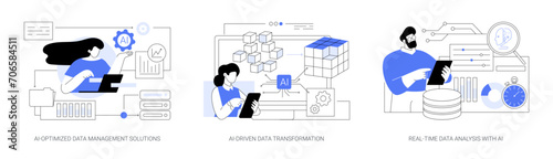 AI technology in data analysis abstract concept vector illustrations.