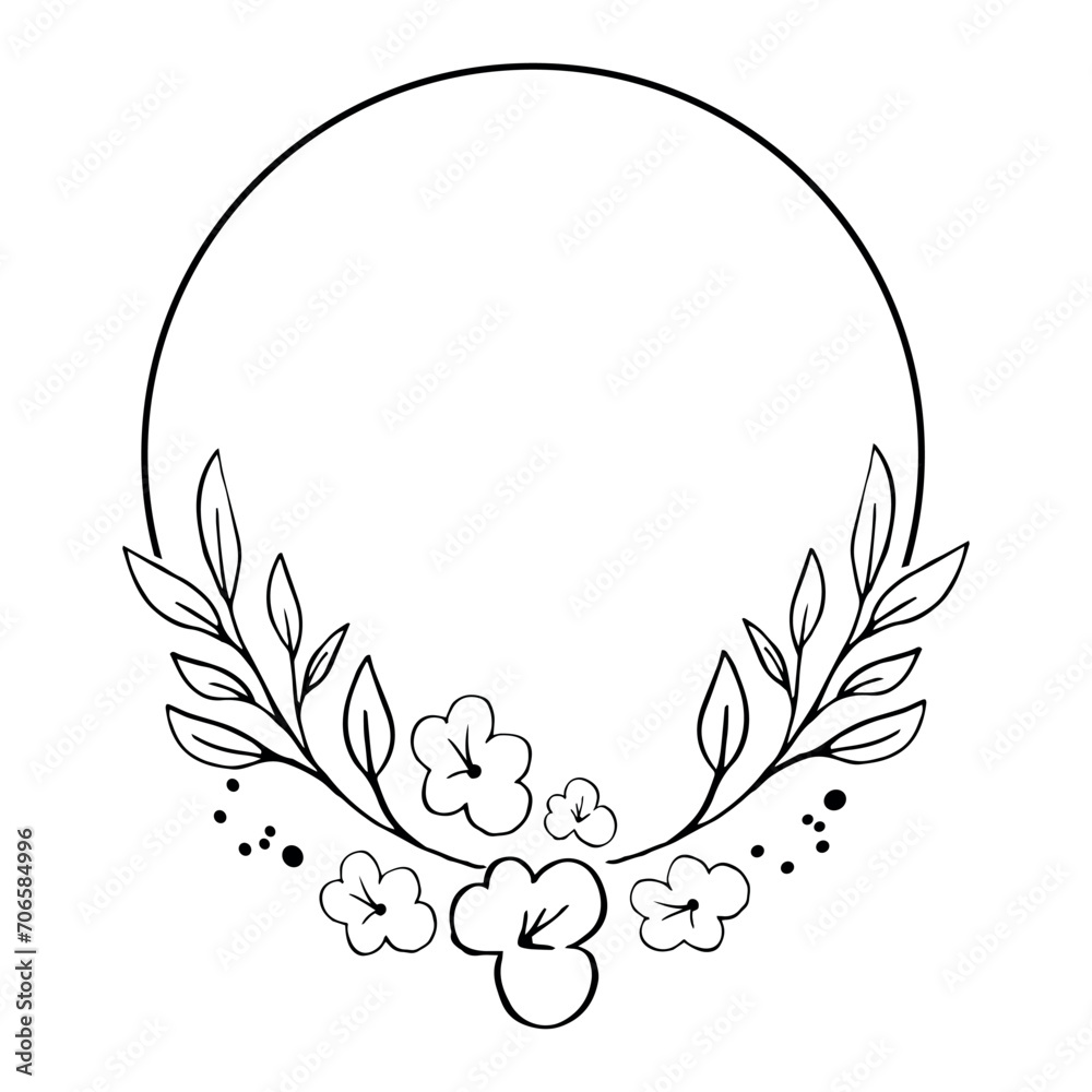 Round Frame for text with outline flowers Round Frame for text with outline flowers