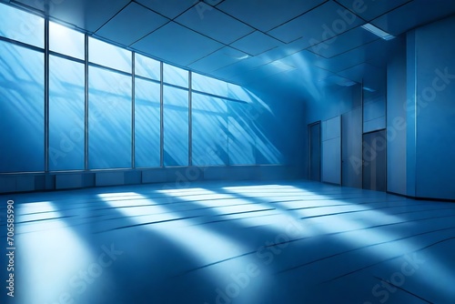 A captivating 3D illustration captures a low-angle view of a blue wall bathed in soft rays of light. T
