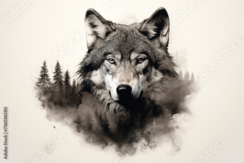 Nature Fusion Wolf and Forest
