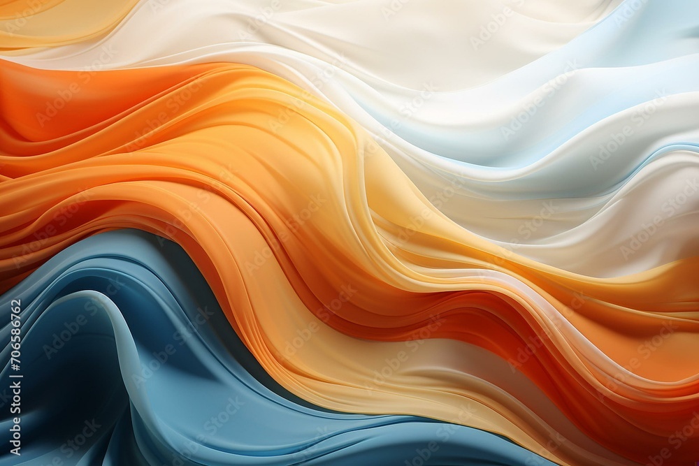 Fluid Abstract Design with Wavy Lines in Orange and Blue Hues - obrazy, fototapety, plakaty 