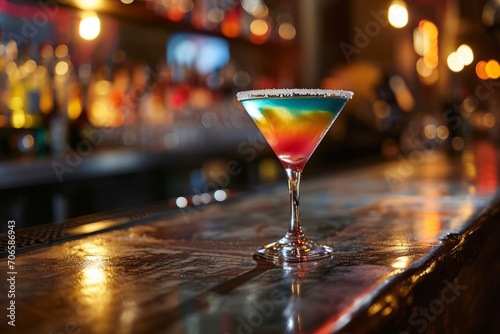 An elegant margarita cocktail on a bar counter. photo