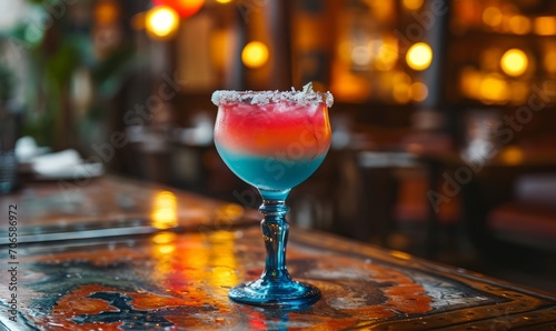 An elegant margarita cocktail on a bar counter.