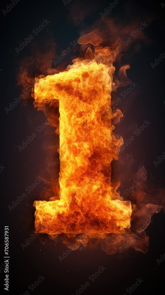 fire number 1 made of fire flames. number one symbol. isolated on black. hot red and orange symbol