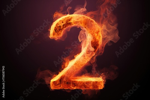fire number 2 made of fire flames. number two symbol. isolated on black. hot red and orange symbol