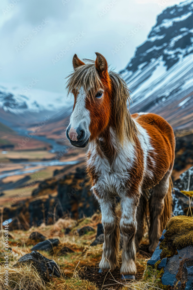 Fototapeta premium Islandpony auf isländischer Landschaft